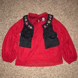 Wonder Nation Red Ballon Long Sleeve Top Matching Black Flower Western Vest